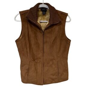 Ann Taylor Brown Faux Suede Sherpa Vest Small Western Rustic Chic Cottagecore